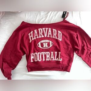 FashionNova Off-the-Shoulder Harvard Football Sweatshirt - Red